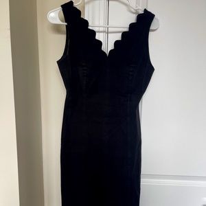 J Crew Scalloped Neck Sheath Dress in Stretch Linen - Black, 2 Petite